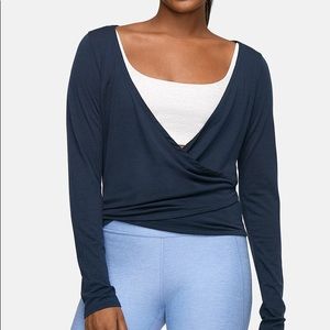 Outdoor Voices navy plié wrap top